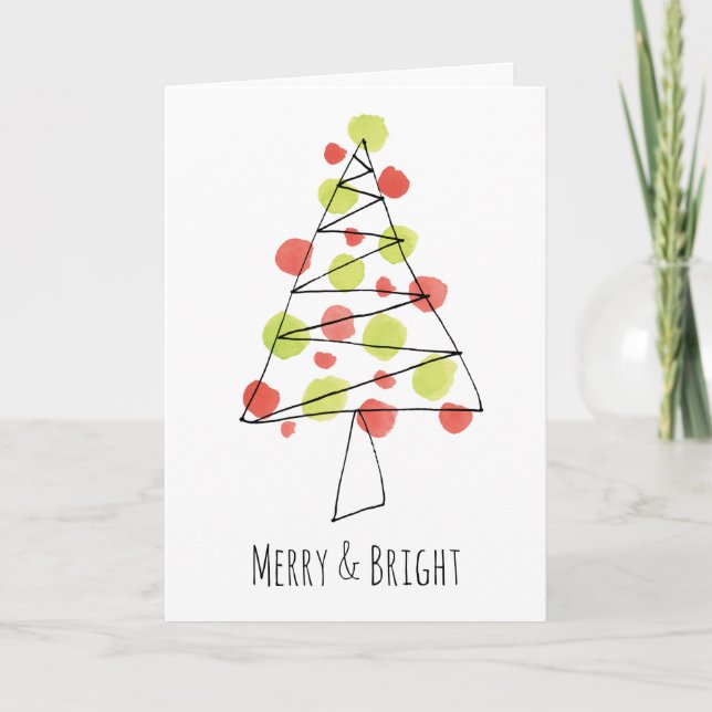 Merry & Bright Cute Red Green Christmas Tree Holiday Card (Front)