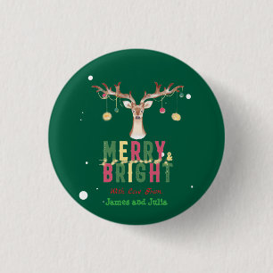Merry & Bright Cute Reindeer Christmas Ornaments  1 Inch Round Button