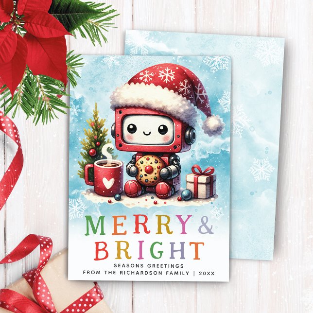 Merry & Bright Cute Robot Christmas Holiday Card (Creator Uploaded)
