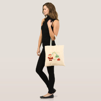 Merry & Bright Cute Santa Christmas Gift Tote Bag
