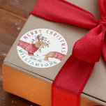 Merry & Bright | Dachshund Dog Christmas Sweater<br><div class="desc">Celebrate the magical and festive holiday season with our custom illustrative holiday stickers. Our festive holiday design features our hand drawn dachshund dog wearing a festive red cozy knitted sweater. The dachshund dog is wearing antlers with a string of Christmas lights wrapped around the dog and in the dog's month....</div>
