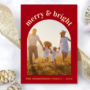 Merry Bright Family Arched Photo Foil Holiday Card