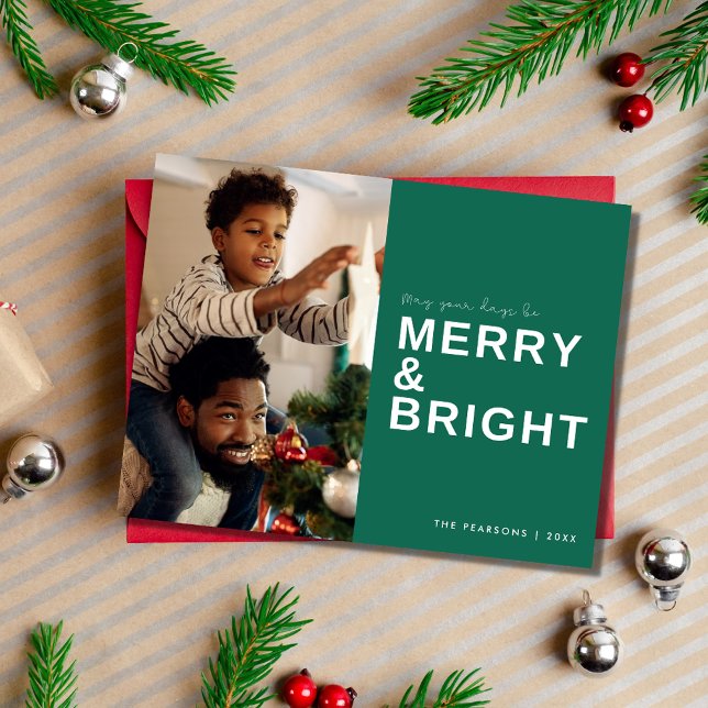 Merry Bright Family Photo Christmas Holiday Postcard (Merry Bright Family Photo Christmas Holiday Postcard)