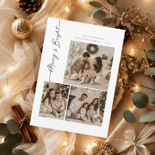Merry & Bright Family Photo Collage Christmas Holiday Card