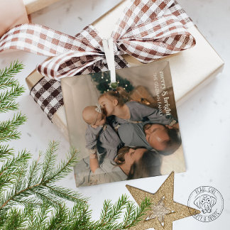 Merry & Bright Family Photo Glass Ornament