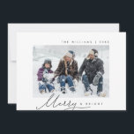 Merry & Bright, Family Photo, Modern Script Holiday Card<br><div class="desc">Merry & Bright. Celebrate the Christmas holiday season with this family photo card (printed and/or downloadable), in modern minimalist script themed. It is fully customisable and personalised with your own greeting messages. It is simple, easy, yet modern minimalist and festive. This is the perfect greeting card for sending your holiday...</div>