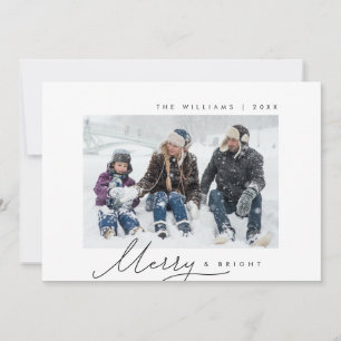 Merry & Bright, Family Photo, Modern Script Holiday Card