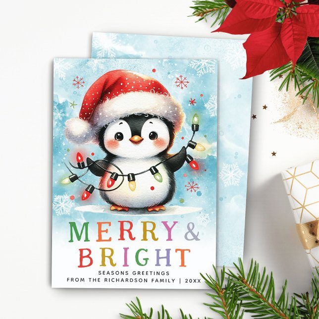 Merry & Bright Fun Penguin Christmas Holiday Card (Creator Uploaded)
