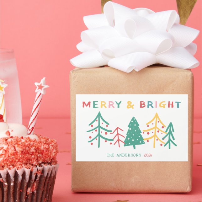Merry & Bright Fun Pine Stylish Christmas Sticker (Party)