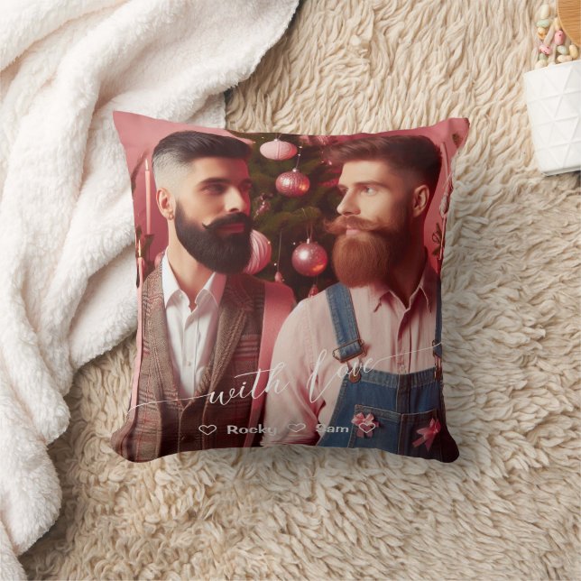 Merry & Bright Gay Retro Pink | Custom Photo  Throw Pillow (Blanket)