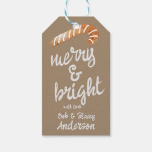 Merry & Bright Gingerbread Candy Cane Holiday Gift Tags