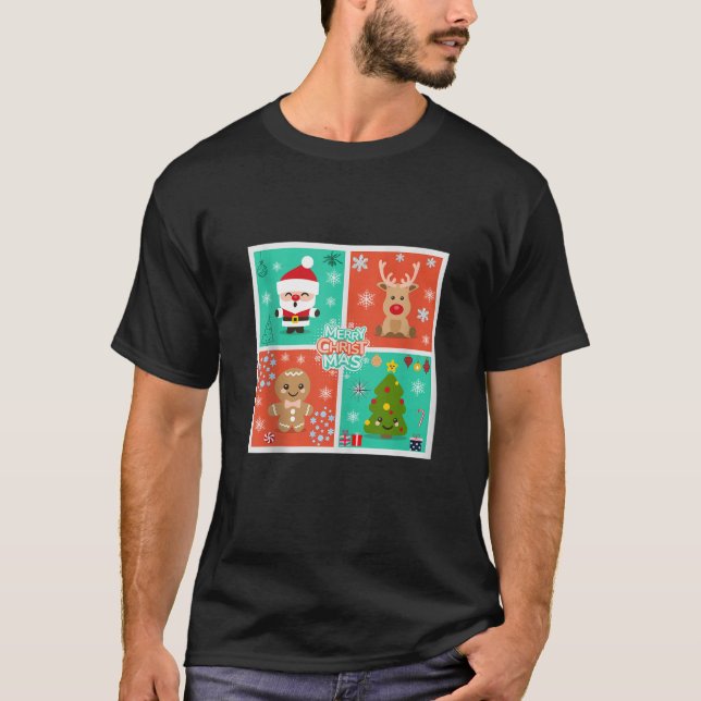 Merry Bright Gingerbread Christmas Tree Cute Santa T-Shirt (Front)
