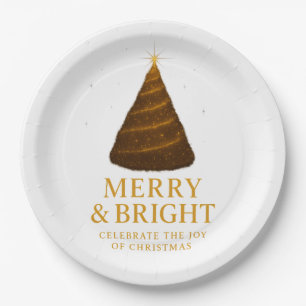 Merry & Bright Gold Christmas Paper Dinner Plates
