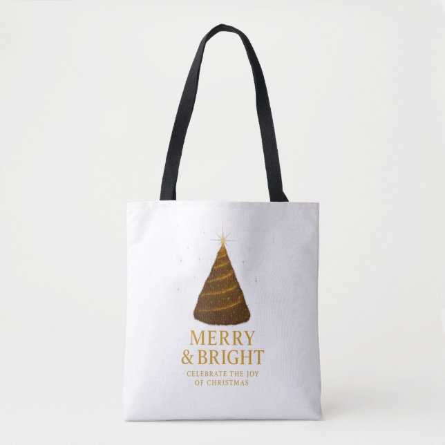 Merry & Bright Gold Christmas Shopping Tote Bag (Devant)