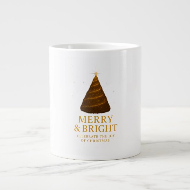 Merry & Bright Gold Glitter Christmas Jumbo Mug (Devant)