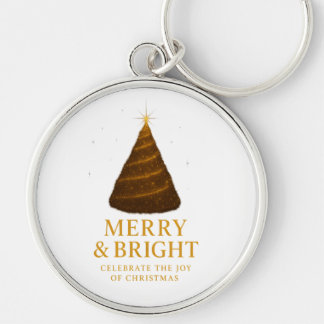 Merry & Bright Gold Glitter Christmas Round Keychain