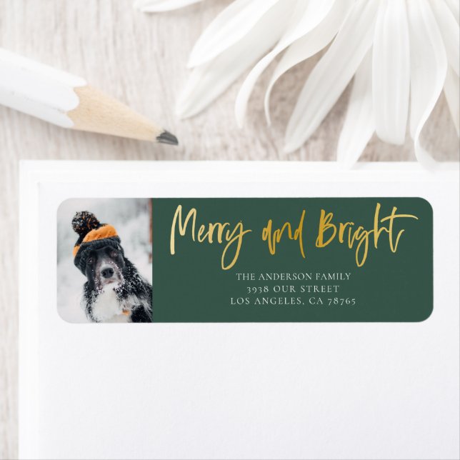 Merry & Bright Gold & Green Christmas Photo (En situation)