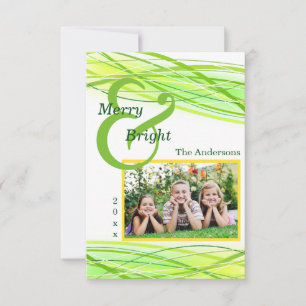 Merry & Bright Green Lines - 3x5 Christmas Card
