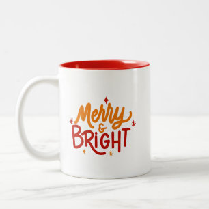 Merry & Bright Hand Lettered Two-Tone Mug