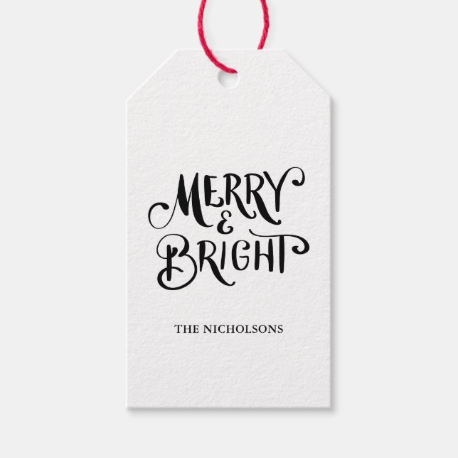 Merry & Bright Handwritten Script  Gift Tags (Front)