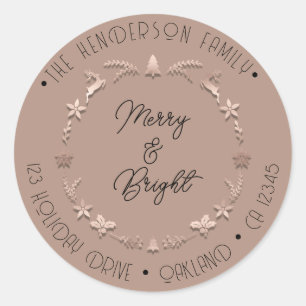 Merry Bright Holiday Address Wreath Deer RoseSkin Classic Round Sticker