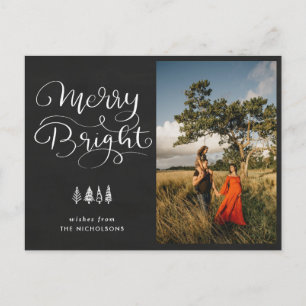 Merry Bright Holiday Chalkboard Script Photo Postcard