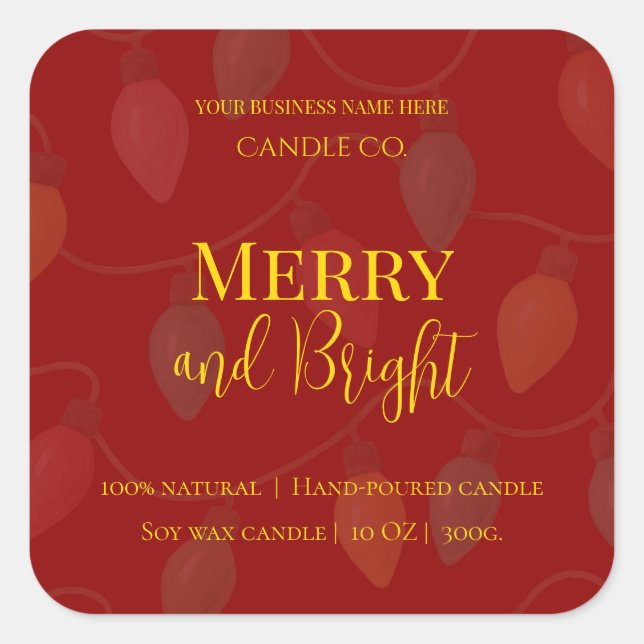 Merry & Bright Holiday | Editable Christmas Candle Square Sticker (Front)