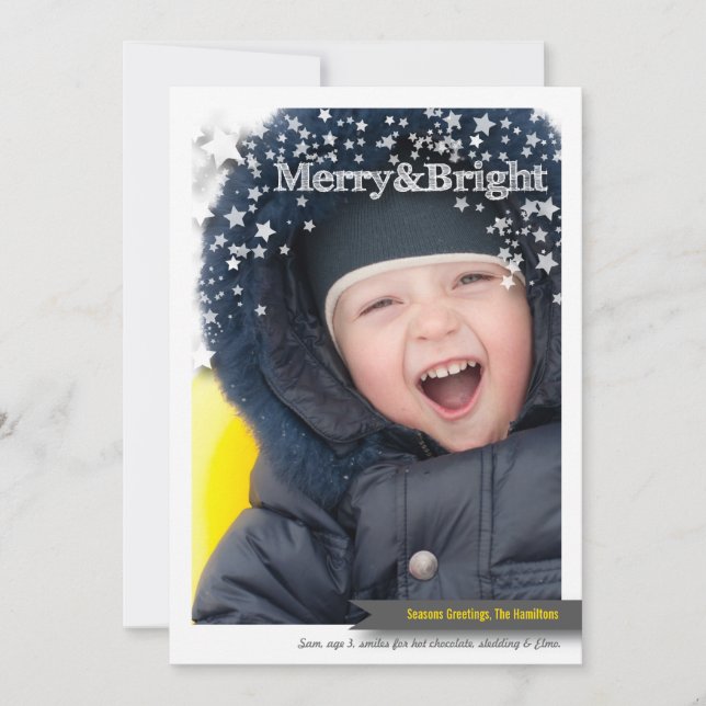 Merry & Bright Holiday Photo Card for Christmas (Front)