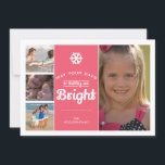 Merry Bright Holiday Photo Christmas Collage Pink<br><div class="desc">Merry and Bright Holiday photo card featuring the words "may your days be merry and bright" and a photo collage template of 4 (four) pictures, with happy kids smiling and playing at the beach. The modern design is organized in a vertical text box (bright pink background) and features curved text...</div>