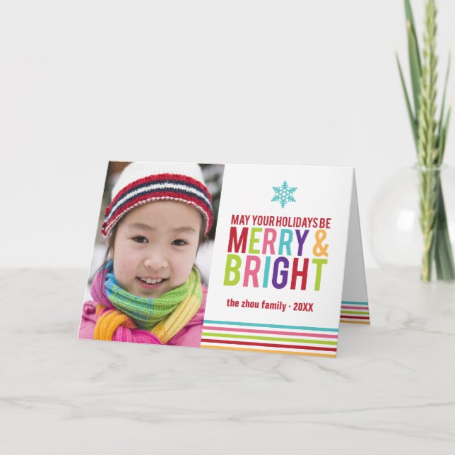 Merry & Bright Holiday Stripes Folded Christmas Card (Front)
