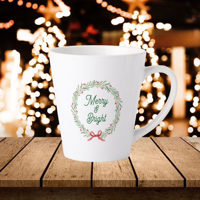 Merry & Bright Holiday Wreath Latte Mug (In Situ Christmas)