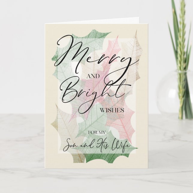 Merry & Bright Holly Christmas for Son & Wife Card (Front)