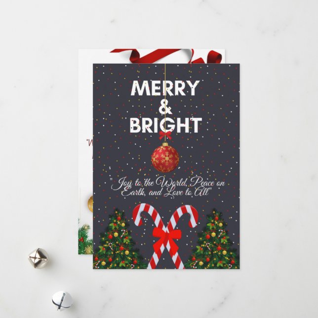 "Merry & Bright Joyful Christmas Card" Holiday Card (Front/Back In Situ)