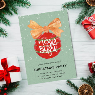 Merry & Bright l Watercolor Red Ornaments Snowy  Invitation