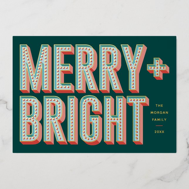 Merry + Bright Marquee Foil Carte de vacances - Ve (Recto)