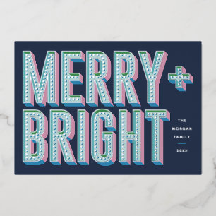 Merry + Bright Marquee Foil Holiday Card - Blue