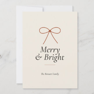 Merry & Bright Minimal Bow Christmas Card, Modern  Invitation