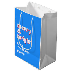 Merry & Bright Minimalist Christmas Family Blue Medium Gift Bag