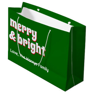 Merry & Bright Minimalist Christmas Family Green Large Gift Bag
