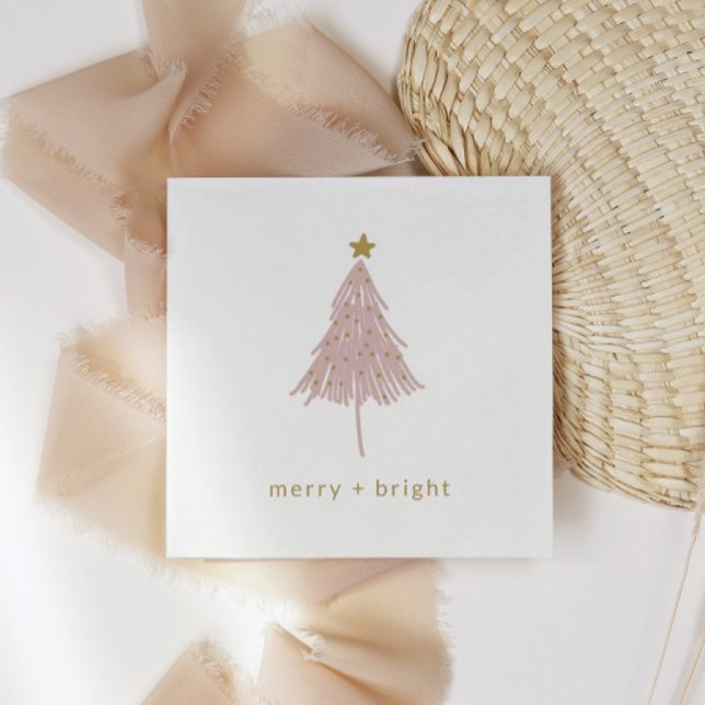 Merry + Bright Minimalist Christmas Tree Napkin (Creator Uploaded)