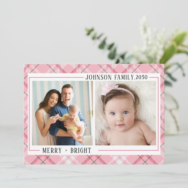 Merry & Bright Minimalist Family Christmas Photo  Holiday Card (Standing Front)