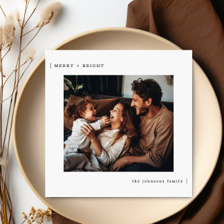 Merry & Bright Minimalist Family Christmas Photo Holiday Card