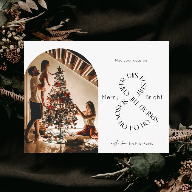 Merry & Bright Modern Arch Photo Simple Christmas Holiday Card (Creator Uploaded)