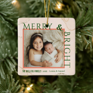 Merry & Bright modern bold 1 photo Christmas Ceramic Ornament