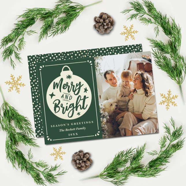 Merry & Bright Modern Christmas Bauble Photo Holiday Card (Creator Uploaded)