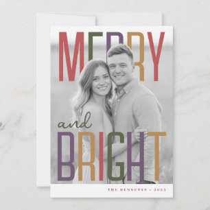 Merry & Bright Modern Colorful Photo Holiday Card