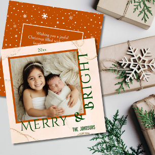 Merry & Bright modern cute bold typography 1 photo Holiday Card
