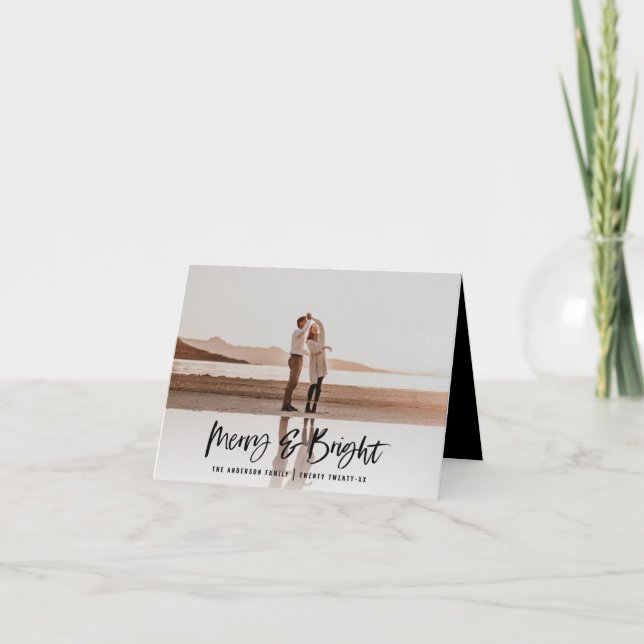Merry & Bright modern, minimal photo christmas Holiday Card (Front)