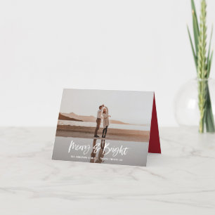 Merry & Bright modern, minimal photo red christmas Holiday Card