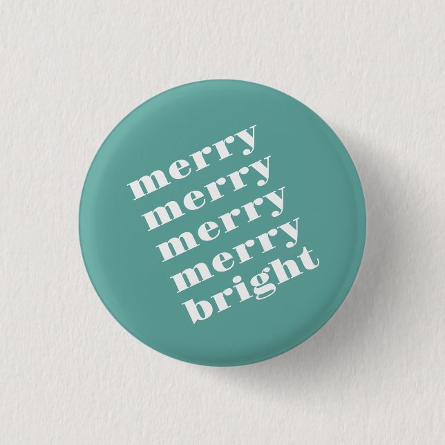 Merry & Bright Modern Minimal Teal Blue Christmas 1 Inch Round Button (Front)